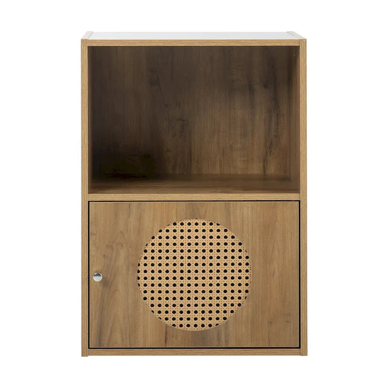 Meuble de rangement bohème naturel à 2 sections avec porte en rotin, 1 personne