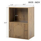 Meuble de rangement bohème naturel à 2 sections avec porte en rotin, 1 personne