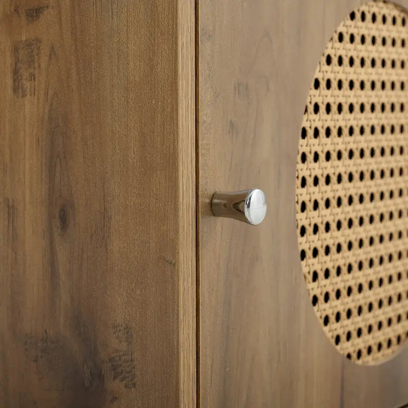 Meuble de rangement bohème naturel à 2 sections avec porte en rotin, 1 personne