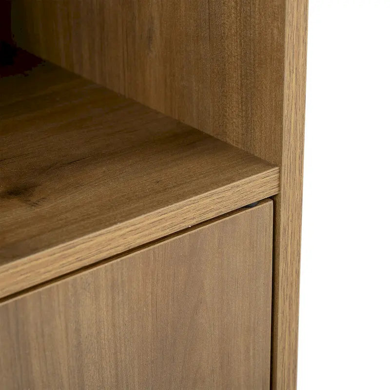 Meuble de rangement bohème naturel à 2 sections avec porte en rotin, 1 personne