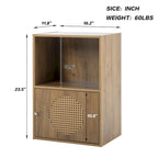 Meuble de rangement bohème naturel à 2 sections avec porte en rotin, 1 personne