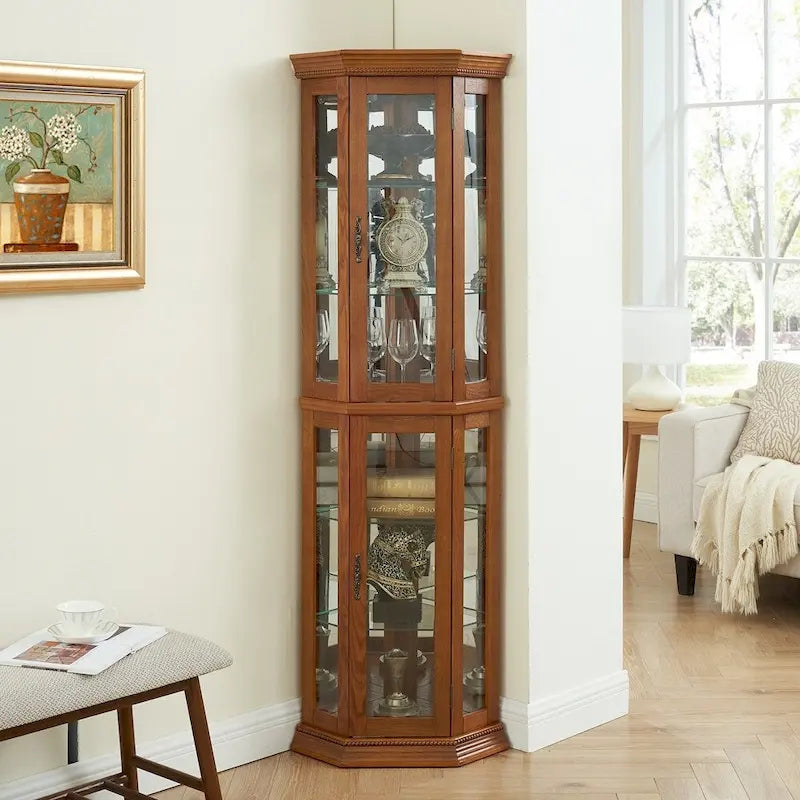 Glass Display Shelf Shelving Bar cabinet with Tempered Glass Door