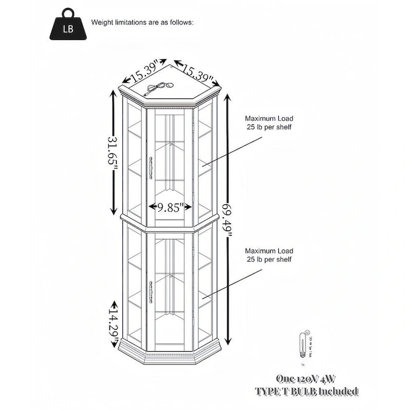 Vitrine d'angle en cerisier/chêne – Vitrine éclairée, accessible à 2 personnes