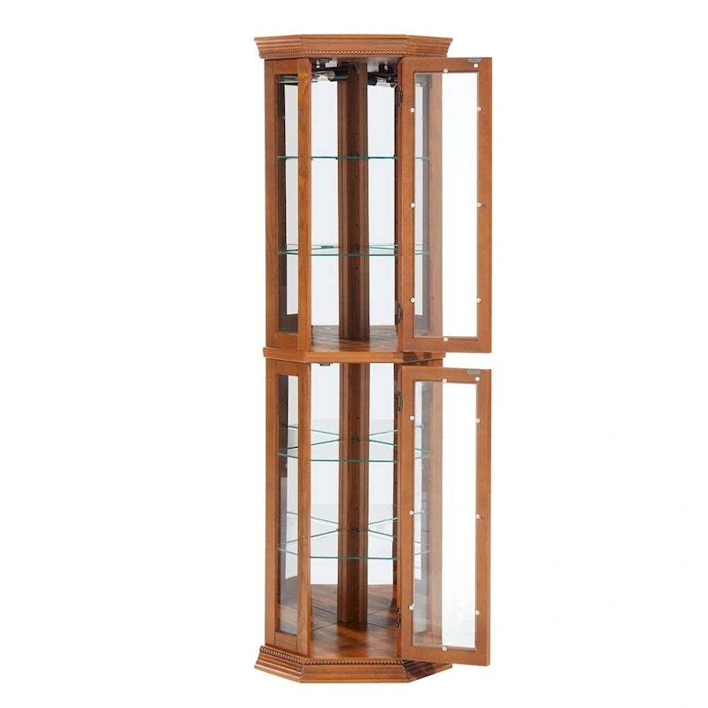 Vitrine d'angle en cerisier/chêne – Vitrine éclairée, accessible à 2 personnes