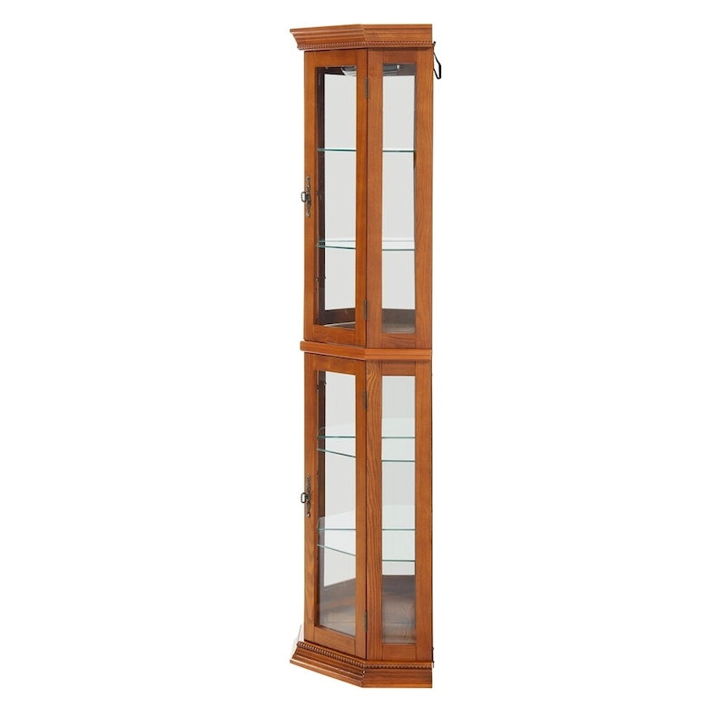 Vitrine d'angle en cerisier/chêne – Vitrine éclairée, accessible à 2 personnes