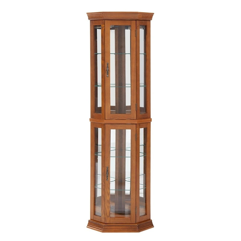Vitrine d'angle en cerisier/chêne – Vitrine éclairée, accessible à 2 personnes