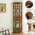 Vitrine d'angle en cerisier/chêne – Vitrine éclairée, accessible à 2 personnes