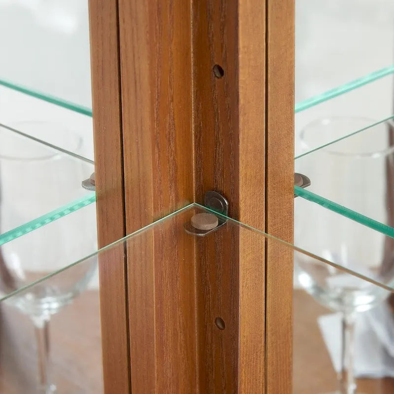 Vitrine d'angle en cerisier/chêne – Vitrine éclairée, accessible à 2 personnes