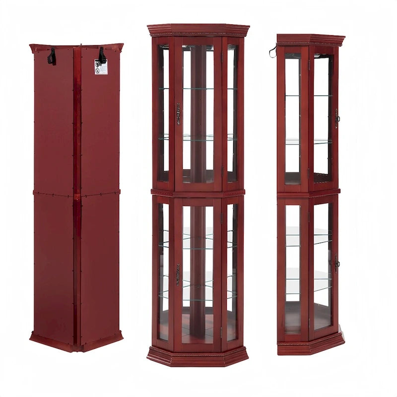 Vitrine d'angle en cerisier/chêne – Vitrine éclairée, accessible à 2 personnes