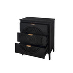 Commode à 3 tiroirs noire / beige / vert clair avec panneau mandala ajouré