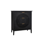 Commode à 3 tiroirs noire / beige / vert clair avec panneau mandala ajouré
