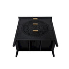 Commode à 3 tiroirs noire / beige / vert clair avec panneau mandala ajouré