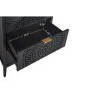 Commode à 3 tiroirs noire / beige / vert clair avec panneau mandala ajouré