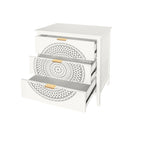 Commode à 3 tiroirs noire / beige / vert clair avec panneau mandala ajouré