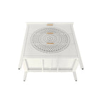 Commode à 3 tiroirs noire / beige / vert clair avec panneau mandala ajouré