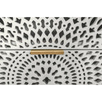 Commode à 3 tiroirs noire / beige / vert clair avec panneau mandala ajouré