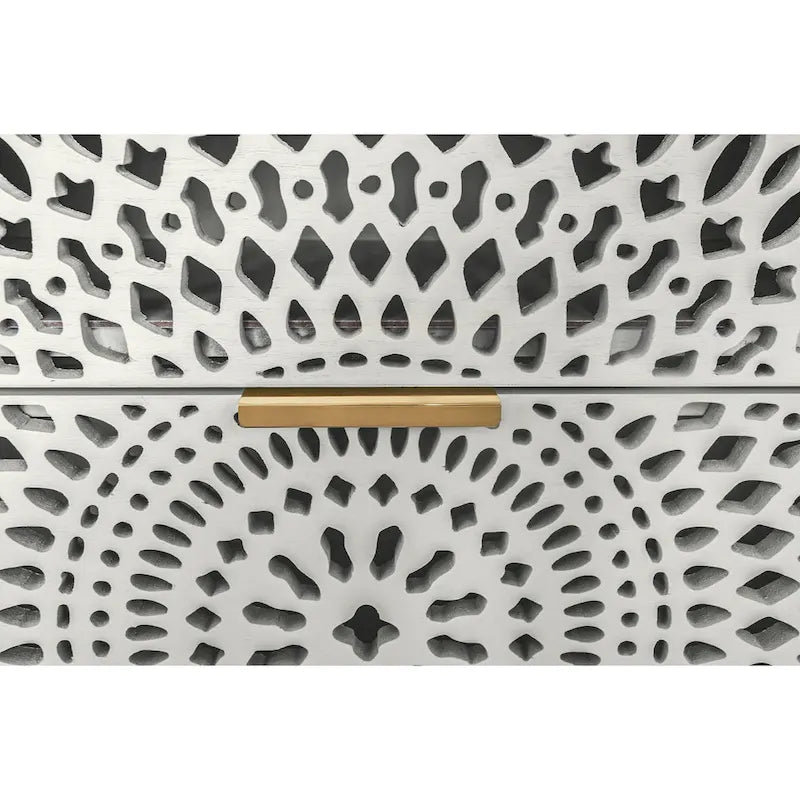 Commode à 3 tiroirs noire / beige / vert clair avec panneau mandala ajouré