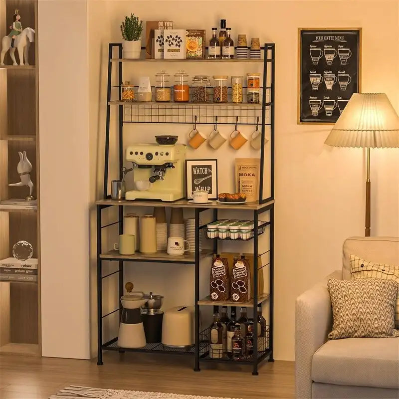 Meuble bar à café marron rustique, plateau en bois, pour une personne – 35,8"P x 15,5"L x 69,2"H