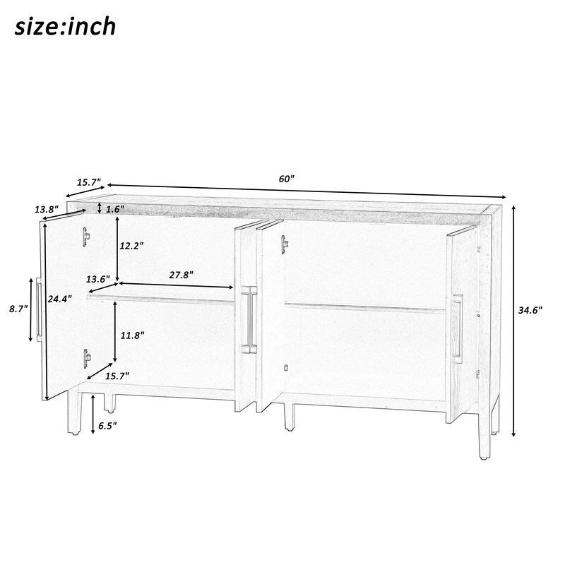 Buffet en bois avec 4 poignées métalliques, 3 couleurs