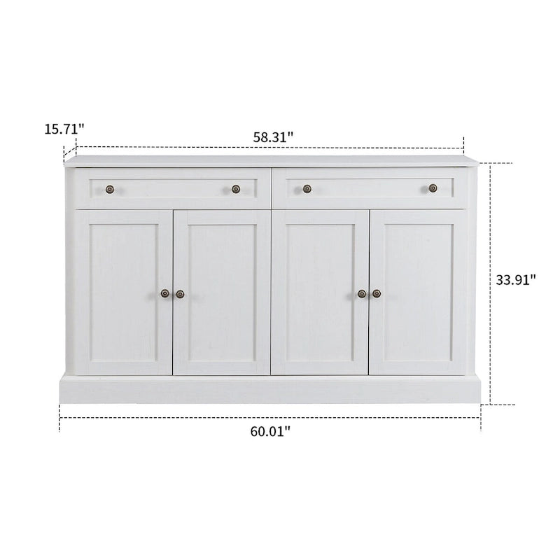 Bahut en bois minimaliste blanc/blanc antique, 2 tiroirs et 2 portes
