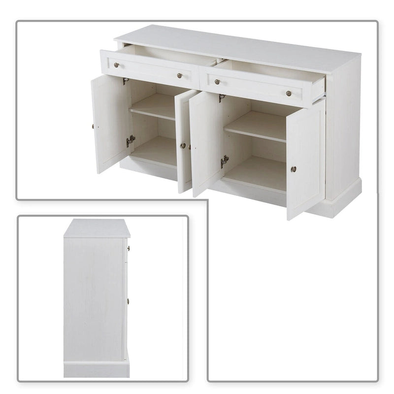 Bahut en bois minimaliste blanc/blanc antique, 2 tiroirs et 2 portes