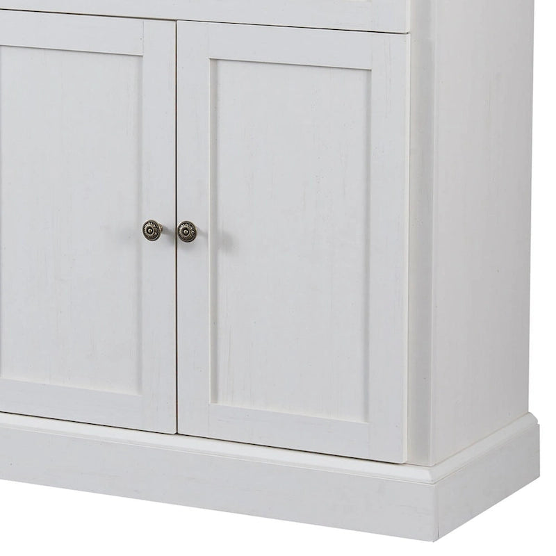 Bahut en bois minimaliste blanc/blanc antique, 2 tiroirs et 2 portes