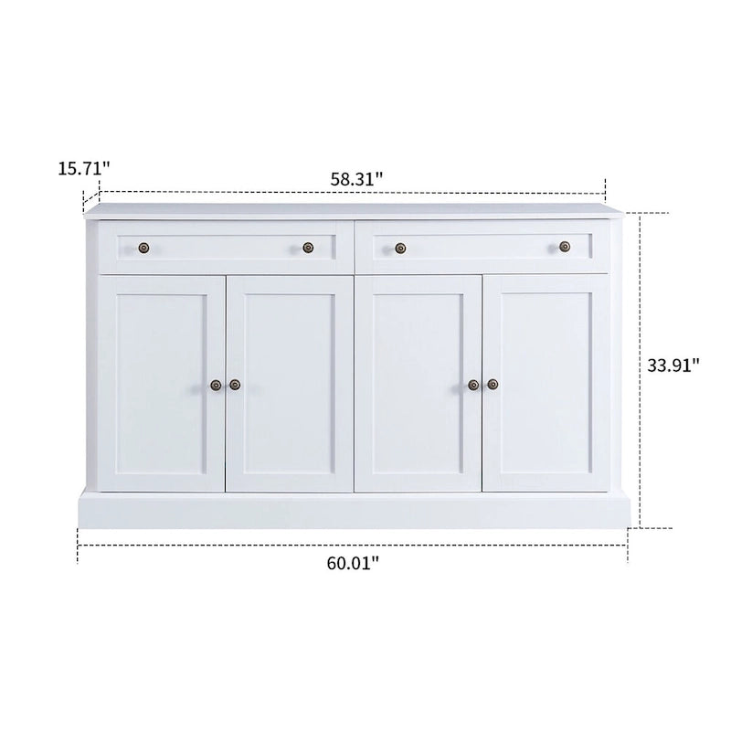 Bahut en bois minimaliste blanc/blanc antique, 2 tiroirs et 2 portes