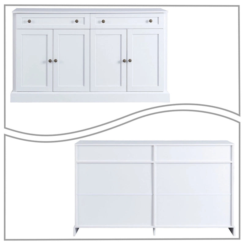 Bahut en bois minimaliste blanc/blanc antique, 2 tiroirs et 2 portes