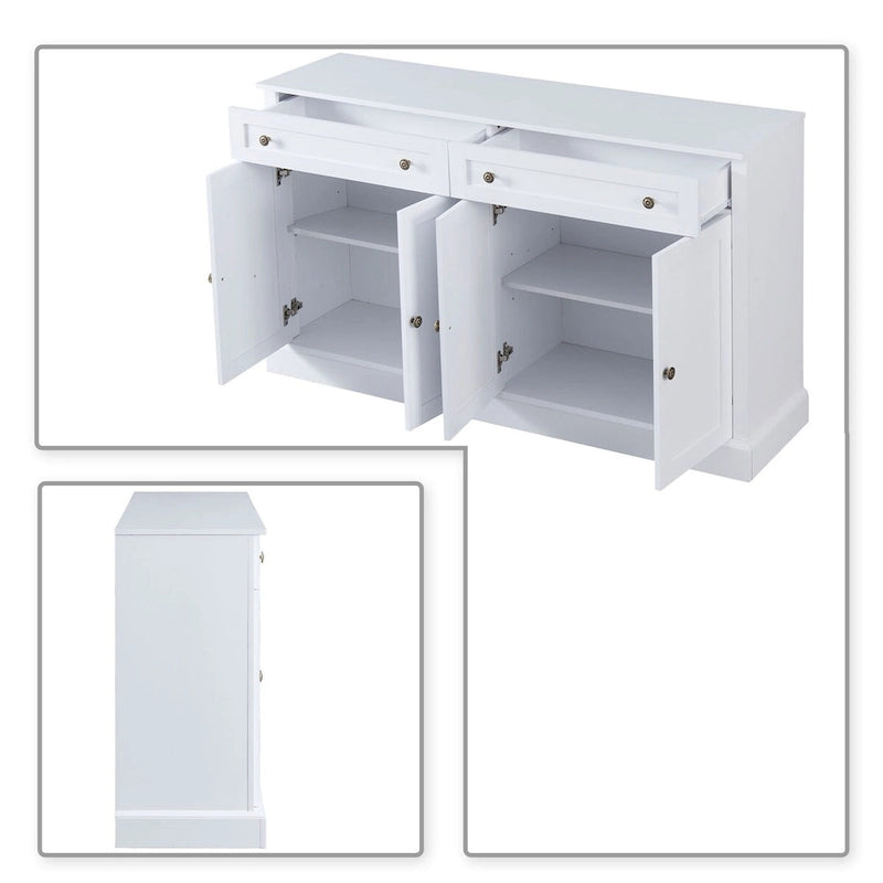 Bahut en bois minimaliste blanc/blanc antique, 2 tiroirs et 2 portes