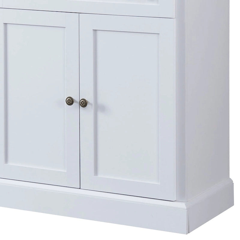 Bahut en bois minimaliste blanc/blanc antique, 2 tiroirs et 2 portes