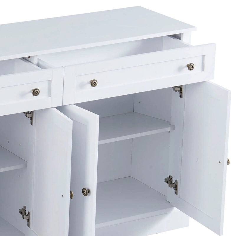 Bahut en bois minimaliste blanc/blanc antique, 2 tiroirs et 2 portes