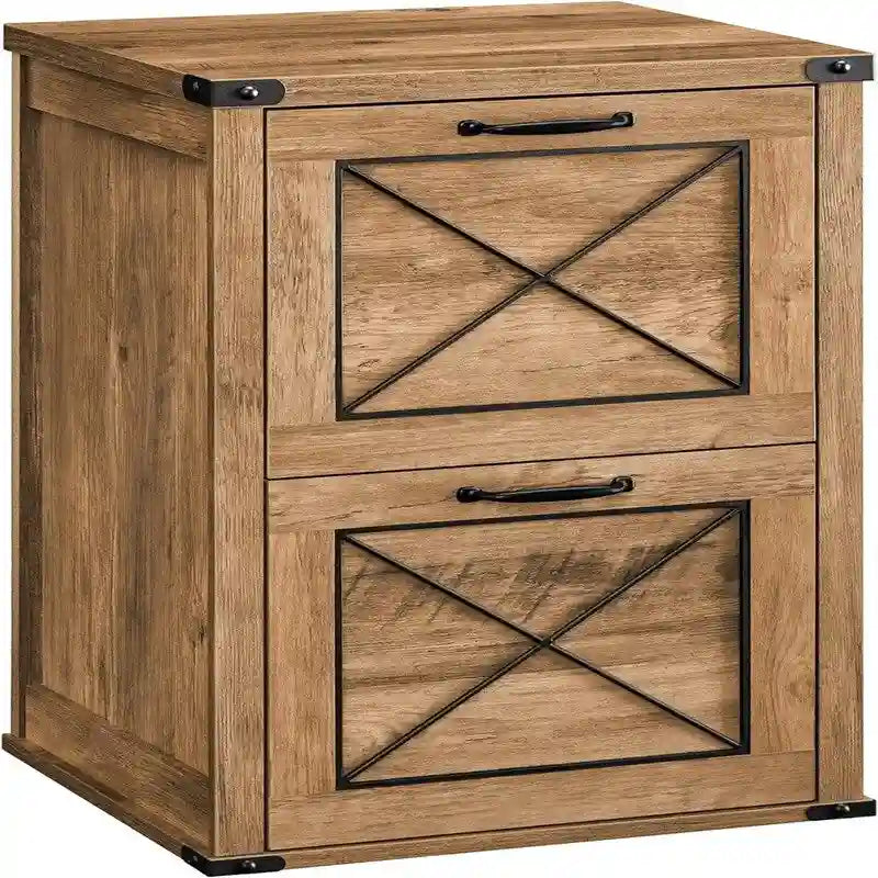Meuble classeur à 2 tiroirs Honey Brown, style rustique, finition bois