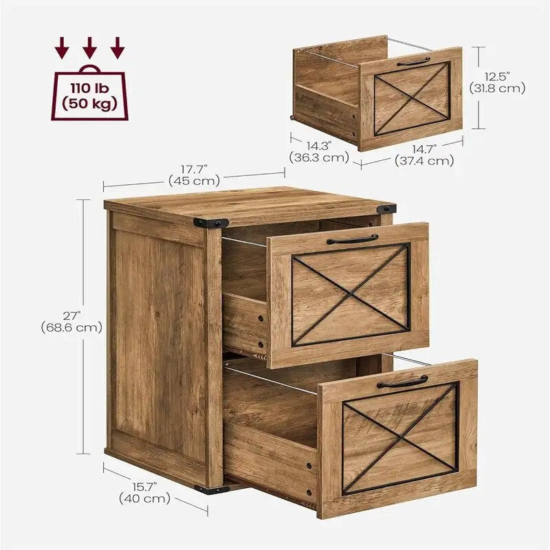 Meuble classeur à 2 tiroirs Honey Brown, style rustique, finition bois