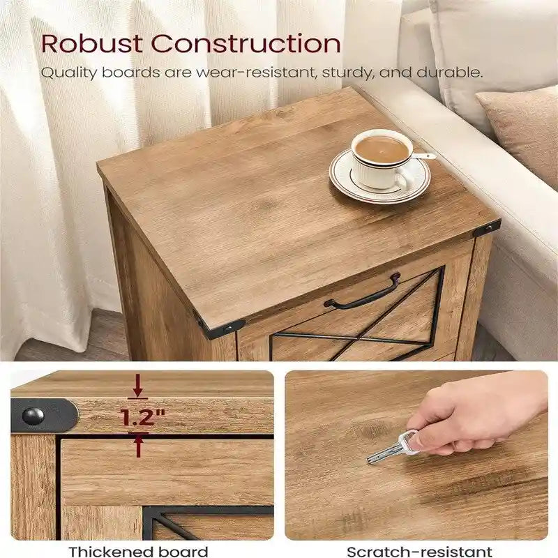 Meuble classeur à 2 tiroirs Honey Brown, style rustique, finition bois