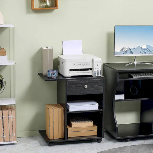 Rolling Printer Table Desk with Wheels and Adjustable Shelf