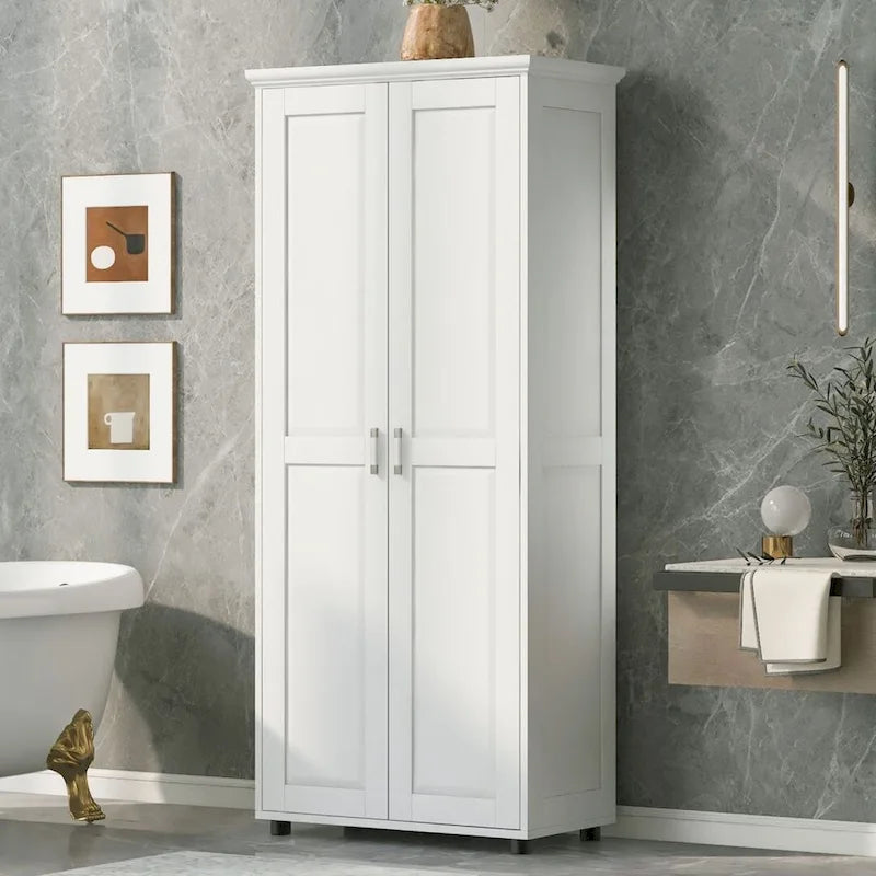 Meuble de rangement blanc à 2 portes avec étagère réglable, simple