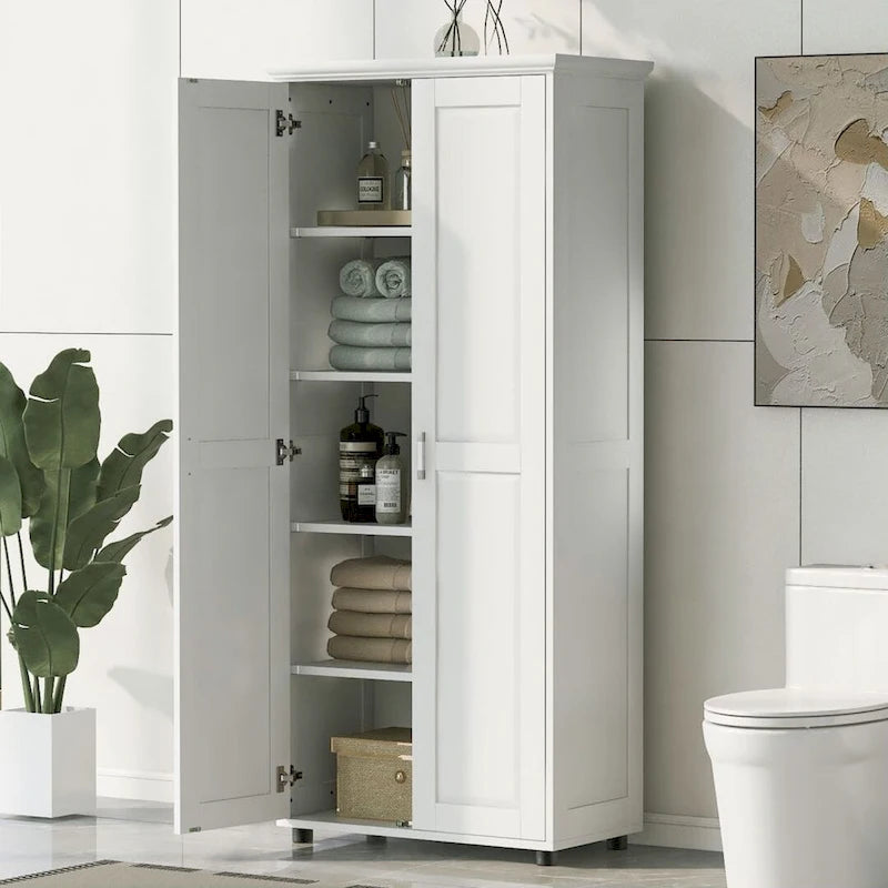 Meuble de rangement blanc à 2 portes avec étagère réglable, simple