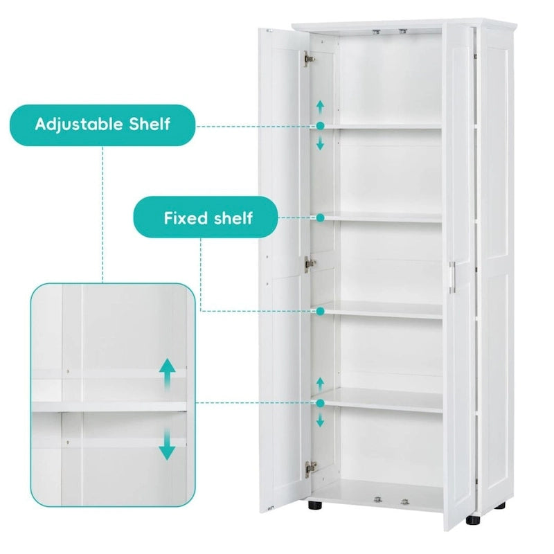Meuble de rangement blanc à 2 portes avec étagère réglable, simple