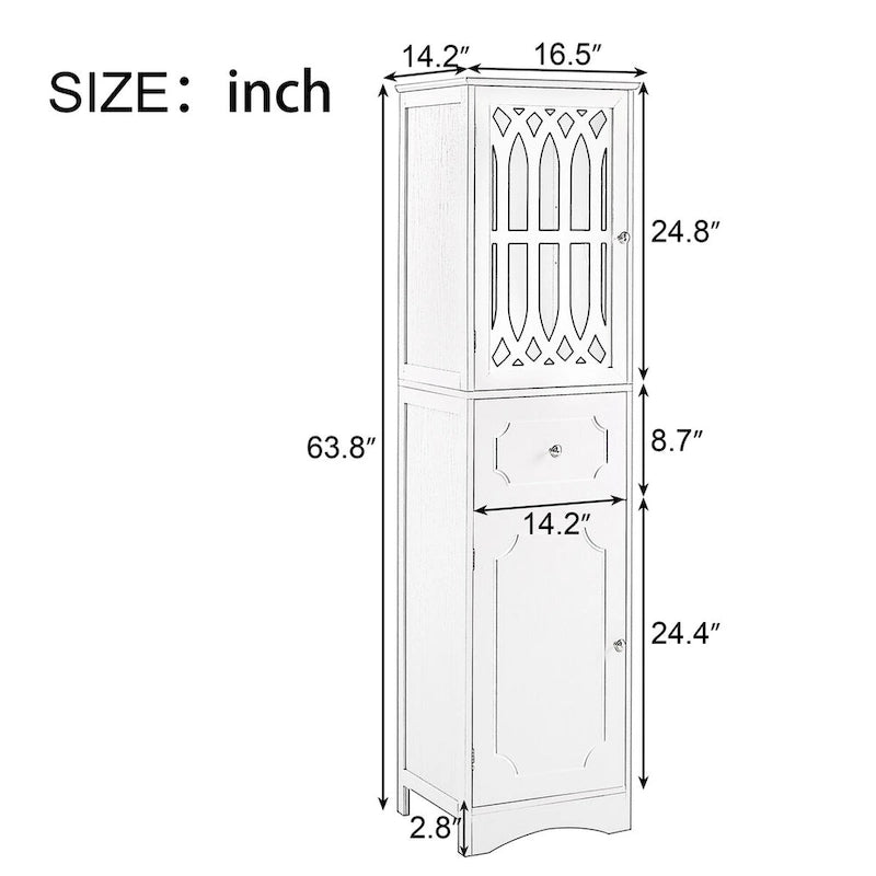 Meuble de rangement haut autoportant gris/vert/blanc/noir avec porte à croisillons, tiroir et étagère réglable