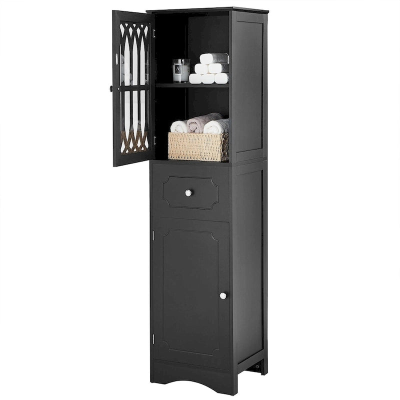 Meuble de rangement haut autoportant gris/vert/blanc/noir avec porte à croisillons, tiroir et étagère réglable