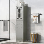 Meuble de rangement haut autoportant gris/vert/blanc/noir avec porte à croisillons, tiroir et étagère réglable