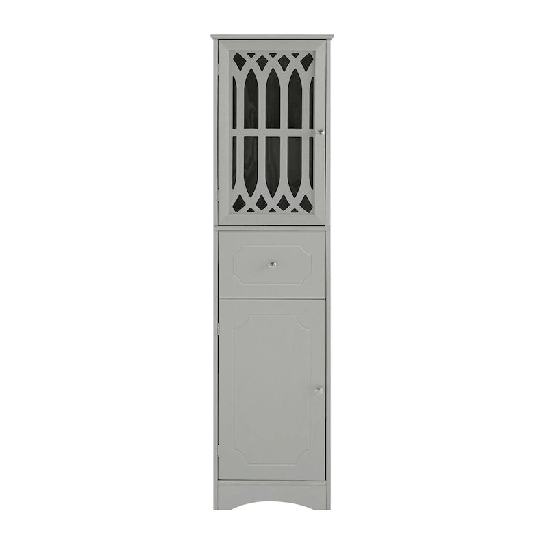 Meuble de rangement haut autoportant gris/vert/blanc/noir avec porte à croisillons, tiroir et étagère réglable