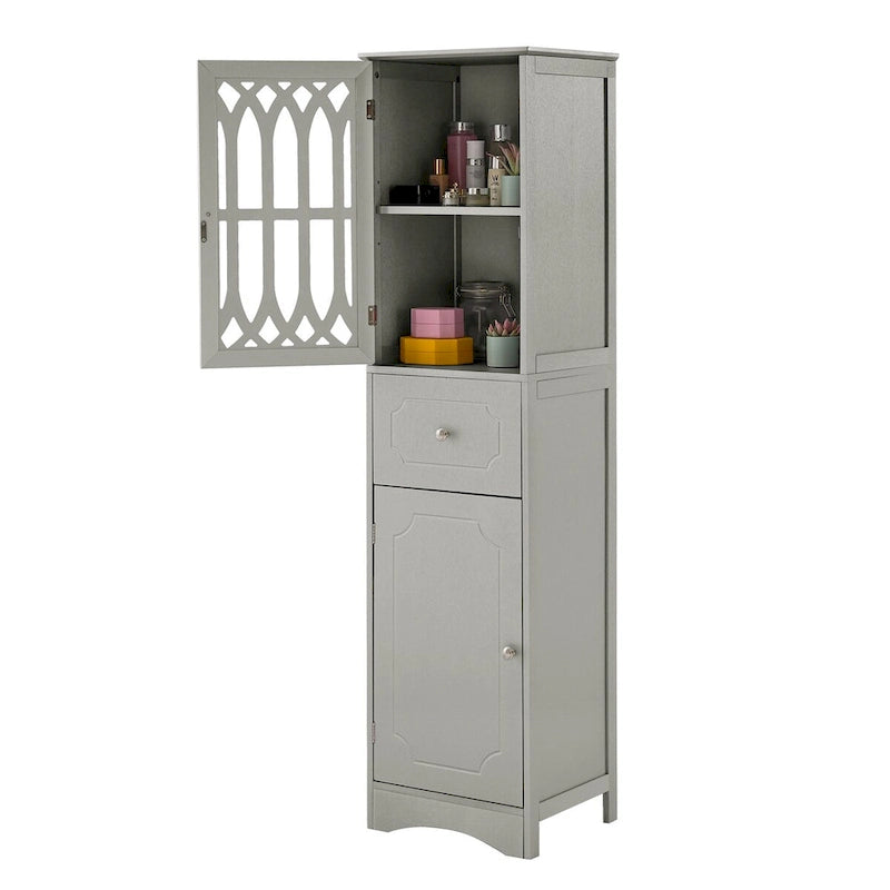Meuble de rangement haut autoportant gris/vert/blanc/noir avec porte à croisillons, tiroir et étagère réglable