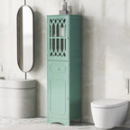 Meuble de rangement haut autoportant gris/vert/blanc/noir avec porte à croisillons, tiroir et étagère réglable