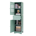 Meuble de rangement haut autoportant gris/vert/blanc/noir avec porte à croisillons, tiroir et étagère réglable