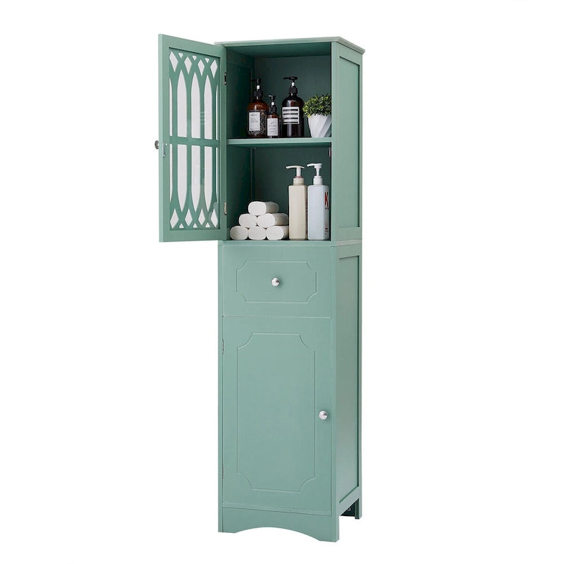 Meuble de rangement haut autoportant gris/vert/blanc/noir avec porte à croisillons, tiroir et étagère réglable