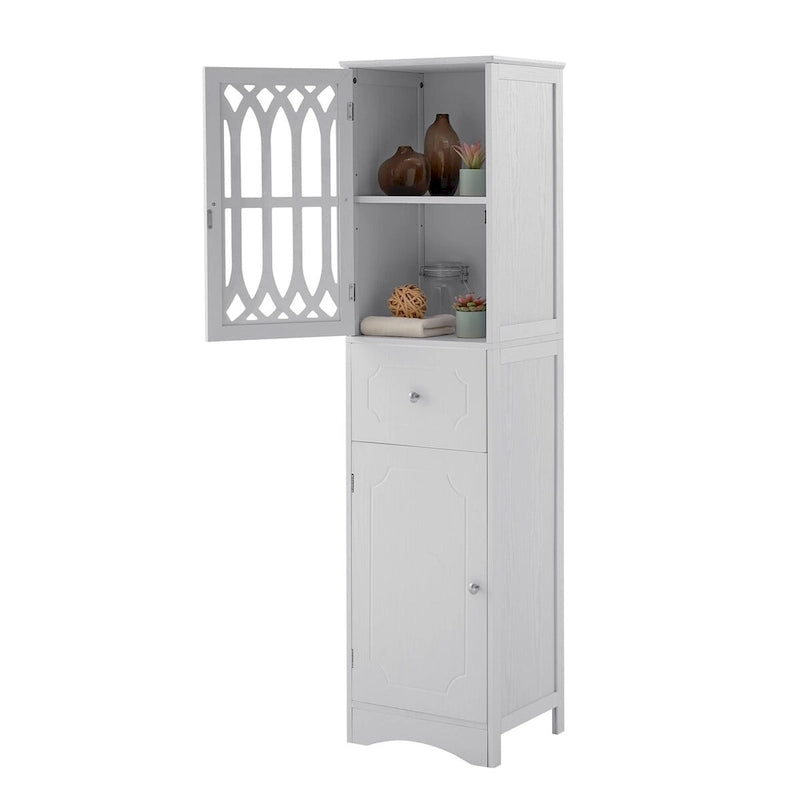Meuble de rangement haut autoportant gris/vert/blanc/noir avec porte à croisillons, tiroir et étagère réglable