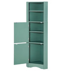 Meuble d'angle de rangement vert, finition bois, 2 portes et étagères réglables, montage par 1 personne