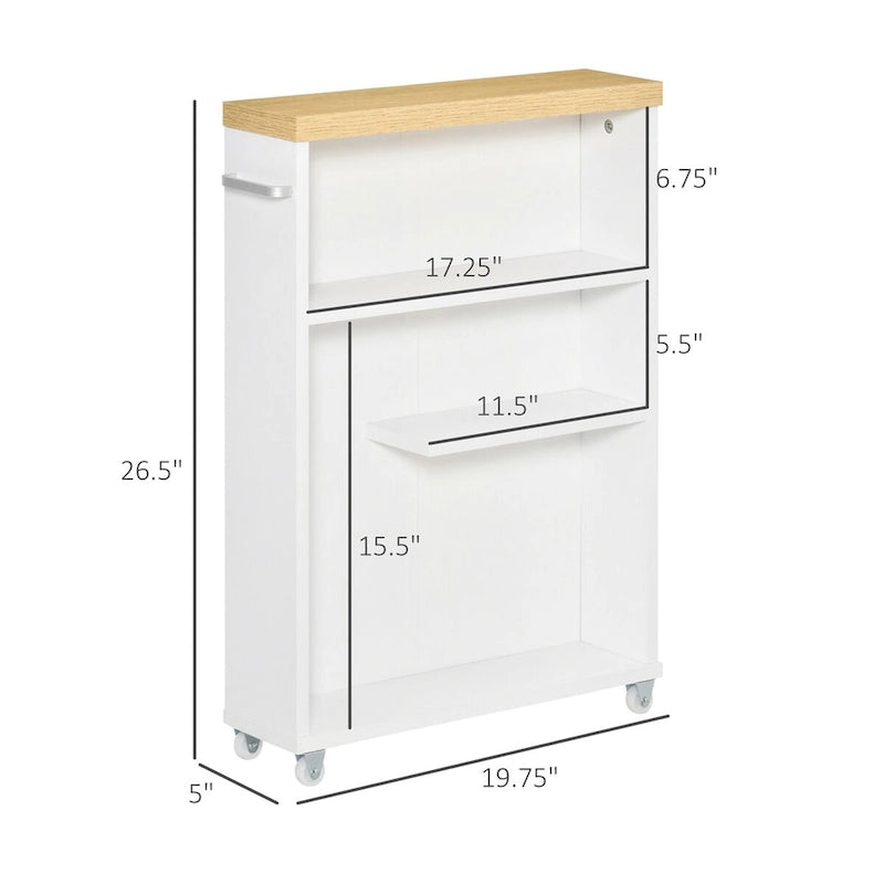 Chariot de Rangement de Salle de Bain Fin sur Roulettes Blanc, 3 Niveaux, Utilisation 1 Personne