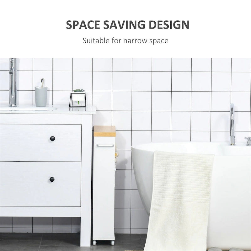 Chariot de Rangement de Salle de Bain Fin sur Roulettes Blanc, 3 Niveaux, Utilisation 1 Personne